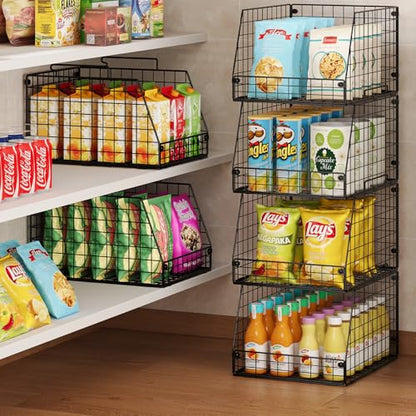 Jakyitvi 5 Pack XXL Stackable Wire Storage Basket, Extra Large Capacity Pantry Organizer and Storage, Muti-Purpose for Fruit Vegetable Basket & Toy Bin & Snack Organizer - size: 5 Pack—Narrow 11.8"W x 15.4"D