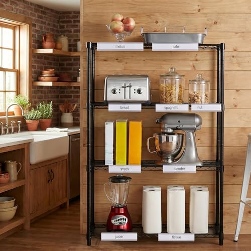 Kathfly 100 Pcs Wire Shelf Label Holders with 100 Pcs Label Paper Inserts 5" x 1.25" Plastic Shelf Tags Clear Wire Labels Clip on Ticket Holder Compatible with 1-1/4 Inch Shelves