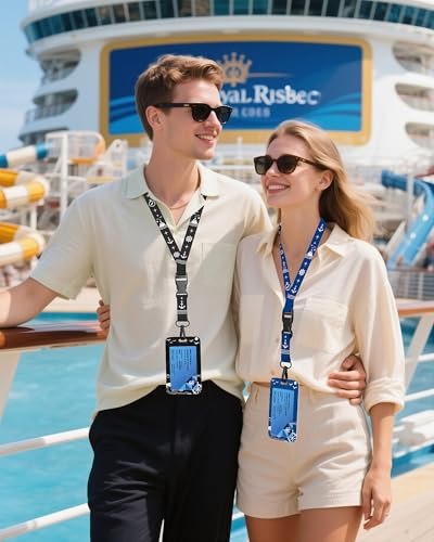 2 Pack Cruise Lanyard for Ship Cards, Printed Design Cruise Ship Lanyards with Heavy Duty ID Badge Holders & Detachable Buckle, Cruise Essentials 2026 for Carnival, Royal Caribbean, MSC, NCL - color: Black+navy Blue