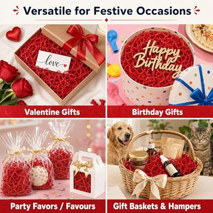 STRBOXONG Red Crinkle Paper Filler 1 LB, Recyclable Crinkle Cut Paper Shred for Gift Baskets, Gift Boxes, Gift Bags, Valentine Gifts, Christmas Party Favors, Birthday and Holiday Packaging - color: Red