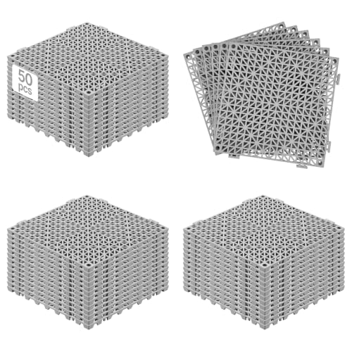 VEVOR Modular Interlocking Cushion, 50 Pack 12" x 12" Splicing Drainage Mats, Soft PVC Interlocking Drainage Floor Tiles, Non-Slip Drainage Holes for Restroom, Bathroom, Kitchen, Pool, Wet Areas, Gray - color: Grey