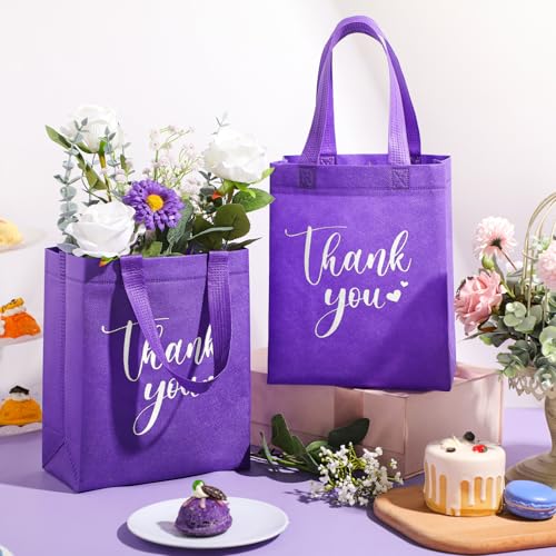 Sweetude 30 Thank You Non Woven Gift Bag, 10 x 8 x 4 Inch, Dark Purple - color: Dark Purple, size: 10 X 8 X 4 Inch