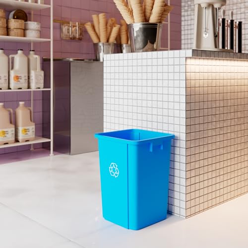 19 Gallon Blue Square Commercial Trash Garbage Can | Outdoor Office Restaurant School Kitchen - color: Blue, size: 19 Gallon, style: Trash Can