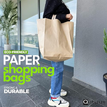 Qutuus 12x7x17 Brown Paper Grocery Bags with Handles, Large Brown Paper Bags with Handles Bulk, 50pcs Large Grocery Bag - size: 12x7x17 inches (Pack of 50)