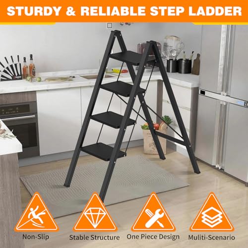 Folding 4 Step Ladder with Rubber Feet for Kitchen/Closet/Adults, 39.6" H - style: 4STEP LADDERS