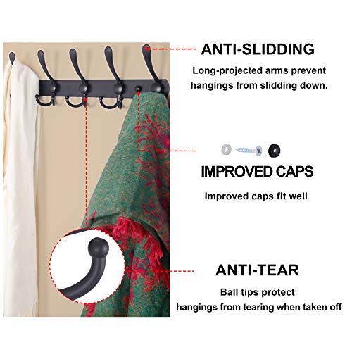 Dseap Coat Rack Wall Mounted - 5 Tri Hooks, Heavy Duty, Stainless Steel, Metal Coat Hook Rail for Coat Hat Towel Purse Robes Mudroom Bathroom Entryway (Black, 4 Packs) - color: Black, size: L:16" (2 Pcs) (Pack of 2)