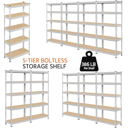 Topeakmart 5 Tier Metal Storage Shelving Unit, 27.5x12x60 Inch, Silver - color: Silver, size: 27.5 x 12 x 60 Inch
