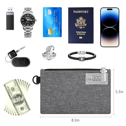 Lockable Money Bag, 5.3 x 8.3 Inches Cash Bag with Lock, Nylon Locking Bank Pouch Portable Travel Money Pouch, Jewelry, Passports, Medicine, Credit Cards - 1Pcs (Grey) - color: Grey