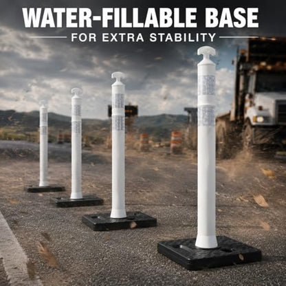 BESEA 6 Pack 42 Inch Traffic Delineator Cones with Water-Fillable Base - color: White, size: 42"- Waterfilled Base