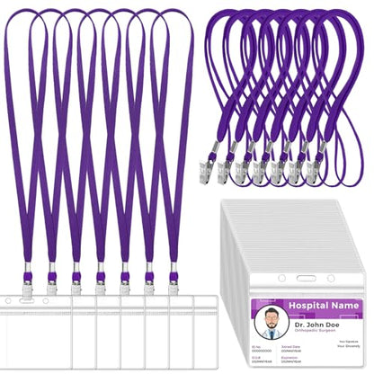 Marspark 4"x3" Name Badge Holder with Lanyard Bulk, Purple, 50 Sets - color: Purple