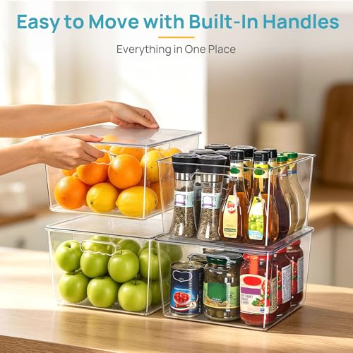 Vtopmart 6 Pack Extra Large Clear Stackable Storage Bins with Lids, 11inch Organizer Bins with Handle for Onions and Potatoes, Plastic Containers for Pantry, Freezer, Kitchen, Closet Organization - size: 11in (With Lid)