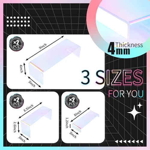 6-Pack Iridescent Acrylic Display Risers, Rainbow Rectangular Set - color: Iridescent-6pcs