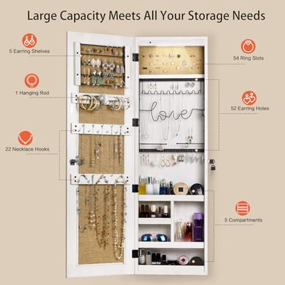 SRIWATANA Washed White Jewelry Cabinet with Full Length Mirror, Solid Wood - color: Washed White