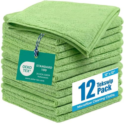 Microfiber Cleaning Cloth 12 Pack, 12 x 12 Inch,Green - color: Green