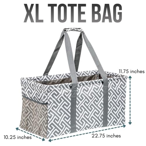 Extra Large Utility Tote Bag - Oversized Collapsible Beach Bag - Geo Gray - color: Geo Grey