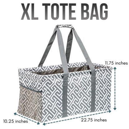 Extra Large Utility Tote Bag - Oversized Collapsible Beach Bag - Geo Gray - color: Geo Grey