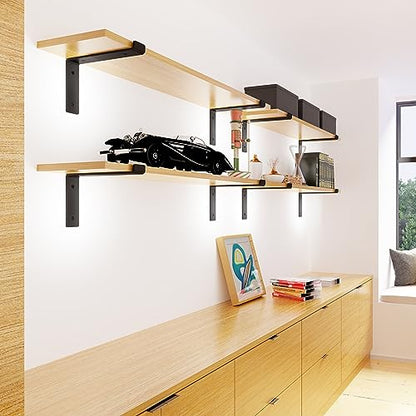 BATODA 10” Shelf Brackets with Lip (Match 9.25" Board) - 6 Pcs Z Shelf Bracket Black - Heavy Duty Hook Brackets for Shelves - Wall Mounted Support for DIY - Shelving Hardware Included (Pack 6) - size: 9.25 Inch