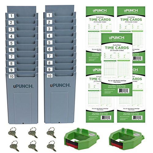 uPunch HN3500 Advanced Time Clock Bundle for Small Business: Complete Employee Time Tracking System with 100 Time Cards, 2 Racks, 2 Ribbons, and 6 Keys - style: HN3500 Bundle