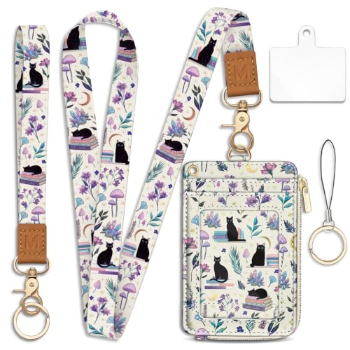 Piefly Black Cat Lanyard Wallet with ID Badge Holder, Small RFID Keychain - color: Black Cat Book