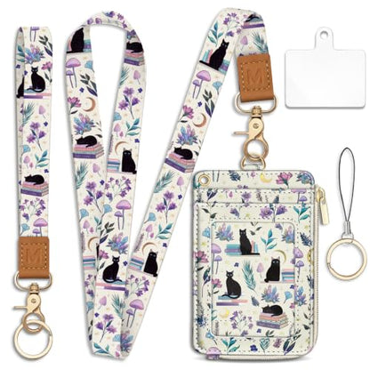 Piefly Black Cat Lanyard Wallet with ID Badge Holder, Small RFID Keychain - color: Black Cat Book