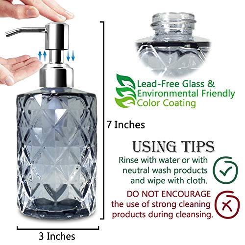 JASAI 12Oz Diamond Grey Glass Soap Dispenser with 304 Rust Proof Soap Pump - color: Gray