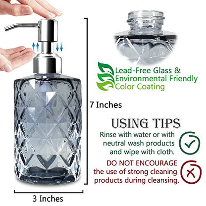 JASAI 12Oz Diamond Grey Glass Soap Dispenser with 304 Rust Proof Soap Pump - color: Gray
