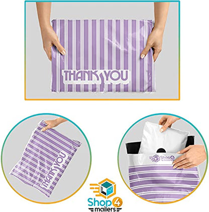 Shop4Mailers 10 x 13 Lavender Retro Striped Thank You Poly Bag Mailer Designer Poly Bag Mailer Envelopes 2 Mil (100 Pack, Purple)