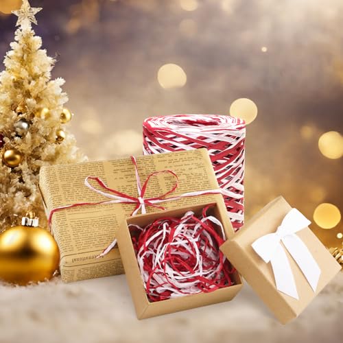 G2PLUS 525Ft Christmas Raffia Ribbon, 2 Color Packing Paper String - color: Red White, size: 525 Ft