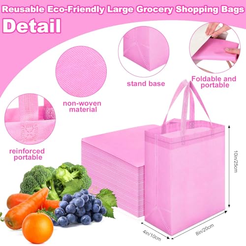 Windyun 50 Pcs Reusable Tote Bag Bulk 8 x 4 x 10 Inch, Pink - color: Pink