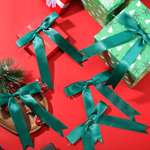 Riceshoot 50 Pcs Satin Ribbon Bows 5x7 Inch Large Twist Tie Bow for Gift Wrapping Champagne Bottle Balloon Treat Bag DIY Craft Gift Wedding Bridal Baby Shower Christmas Birthday Party(Dark Green) - color: Dark Green