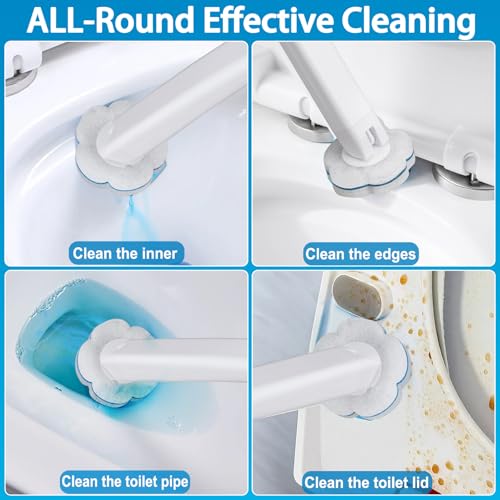 Disposable Toilet Brush and Holder Set 2 Pack，Extended Handle with 54 Cleaner Refills Toilet Brush for Toilet Bowl Cleaners，Bathroom Cleaning，Bathtub，Sink - White - size: 2 set+54 refills-White