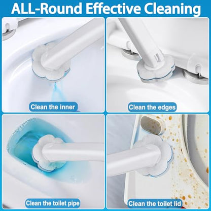 Disposable Toilet Brush and Holder Set 2 Pack，Extended Handle with 54 Cleaner Refills Toilet Brush for Toilet Bowl Cleaners，Bathroom Cleaning，Bathtub，Sink - White - size: 2 set+54 refills-White