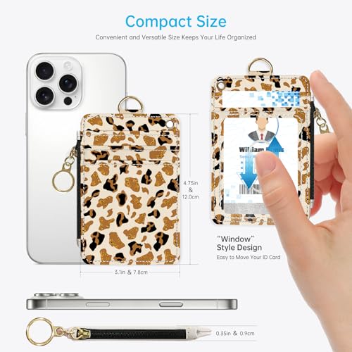 Golden Leopard Print 2-in-1 ID Badge Holder & Lanyard Wallet for Teachers,Nurse,Professionals-Cute Zippered Coin Pouch,Removable Wristlet & Neck Lanyard,5 Card Slots Stylish Work Essential - color: Golden Leopard Print