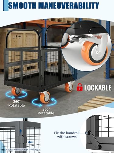 Garvee 6-in-1 Platform Truck Cart, 1800lbs Capacity Flatbed Cart with Cage