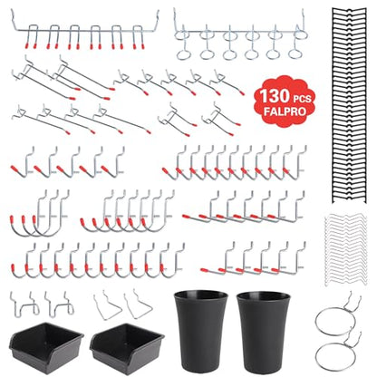 130PCS Pegboard Hooks Assortment - Peg board Hooks for Hanging Tools with Pegboard Bins & Cups,1/8-Inch Pegboard Wall Organizer - Ideal for Organizing in the Garage Kitchen Workbench Craft Room - style: 130 Pcs