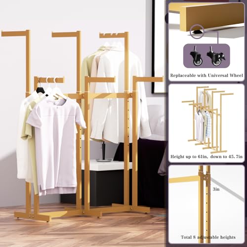 Retail Clothing Rack - for Hanging Clothes - Rolling Metal Garment Racks Heavy Duty, Gold Commercial Clothing Display Rack with Wheels, Tall Sturdy Stand Clothing Racking (8 Arm,Gold) - color: Gold, size: 8Arm