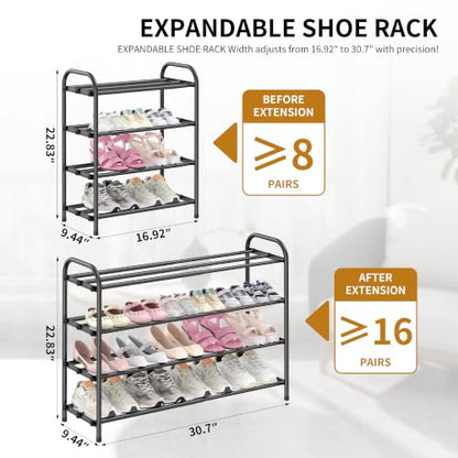 Hleelomi 4-Tier Metal Expandable Shoe Rack for Closet and Entryway, Black - color: Black, size: 4-Tier