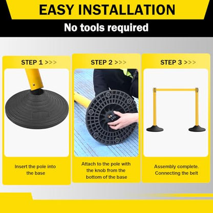 10 ft Crowd Control Stanchion Set, Yellow Crowd Control Barrier with Retractable Belts & Rubber Base, Queue Management Stanchion (6 Pack) - size: Rubber Base-6 Pack
