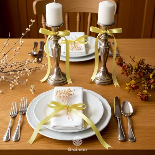 50 Pcs Gold Satin Ribbon Bows, 5" x 7" (0.4" Wide), with Twist Ties - color: Gold, size: 5 x 7 Inch (0.4" Wide)