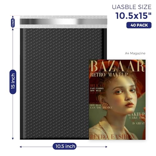 Fuxury 100 Pack Bubble Mailers Bulk 10.5x16", Self Seal Padded Envelopes - color: Black, size: 10.5x16" 100PC