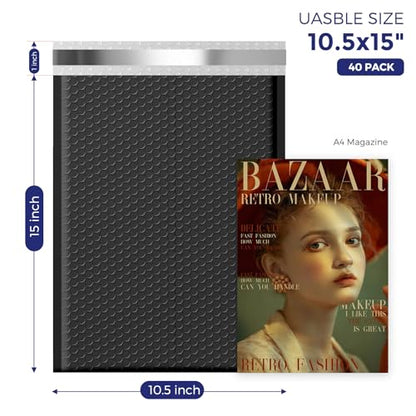 Fuxury 100 Pack Bubble Mailers Bulk 10.5x16", Self Seal Padded Envelopes - color: Black, size: 10.5x16" 100PC