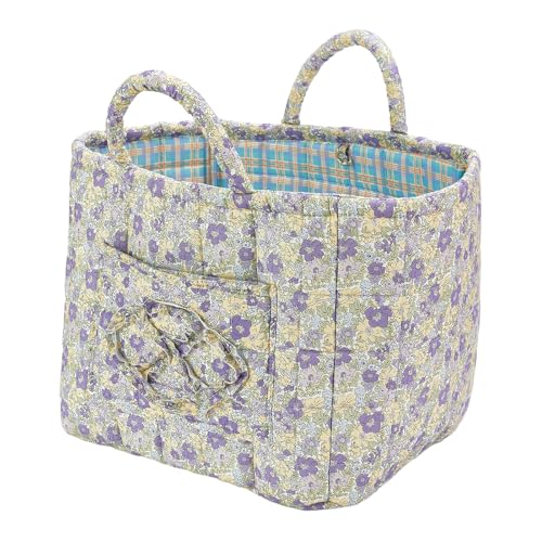 Boho Fabric Storage Basket Quilted Floral Print Baskets Organizer Bin with Handles for Home, Picnic, Shopping (B-Purple, 31cm*27cm*26cm) - color: B-Purple, size: 31cm*27cm*26cm