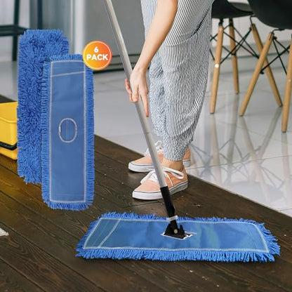Commercial 36 Inch Dust Mop Head: Replacement Heavy-Duty Sweeper and Janitorial Industrial Dust Mop Head for Floor Cleaning, Office, School, Restaurant, Hospital (Blue - 6 Pack) - color: Blue - 36 Inch - 6pack - Scrubby