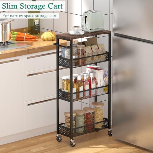 XYZLVSI Utility Slim Storage Cart, 4 Tier Kitchen Narrow Shelf on Wheels - size: 16.7"Dx7.1"Wx34"H