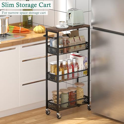 XYZLVSI Utility Slim Storage Cart, 4 Tier Kitchen Narrow Shelf on Wheels - size: 16.7"Dx7.1"Wx34"H