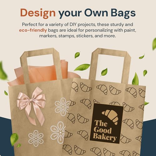 Reli. Brown Paper Bags with Handles | 55 Pack Kraft Bulk