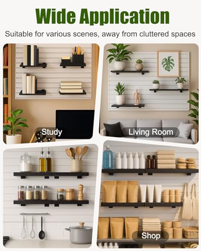 6 Pack 16" x 8" Wooden Slatwall Shelves with Metal Brackets - size: 6-Pack 16" x 8"