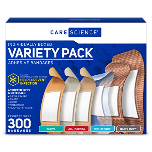 Care Science Variety Adhesive Bandages Pack, Assorted Sizes, 300 Count