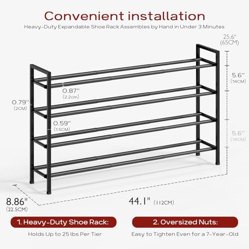 Bumusty 4 Tier Long Expandable Shoe Rack for Closet, Black - color: Black, size: 4-tier