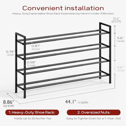 Bumusty 4 Tier Long Expandable Shoe Rack for Closet, Black - color: Black, size: 4-tier